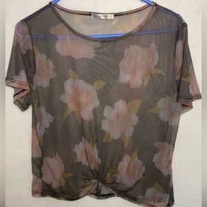 Sheer black floral shirt size L